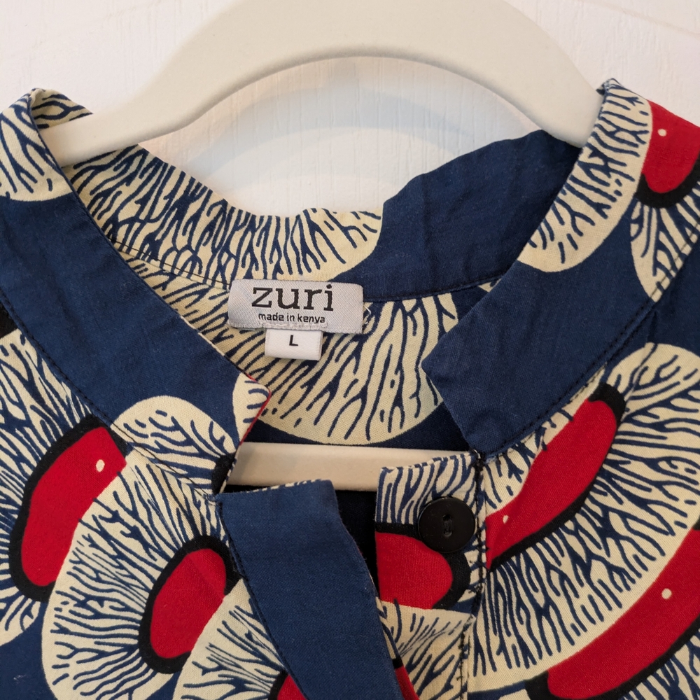 Zuri Blue and Red Patterned Top - Picture 2 of 5